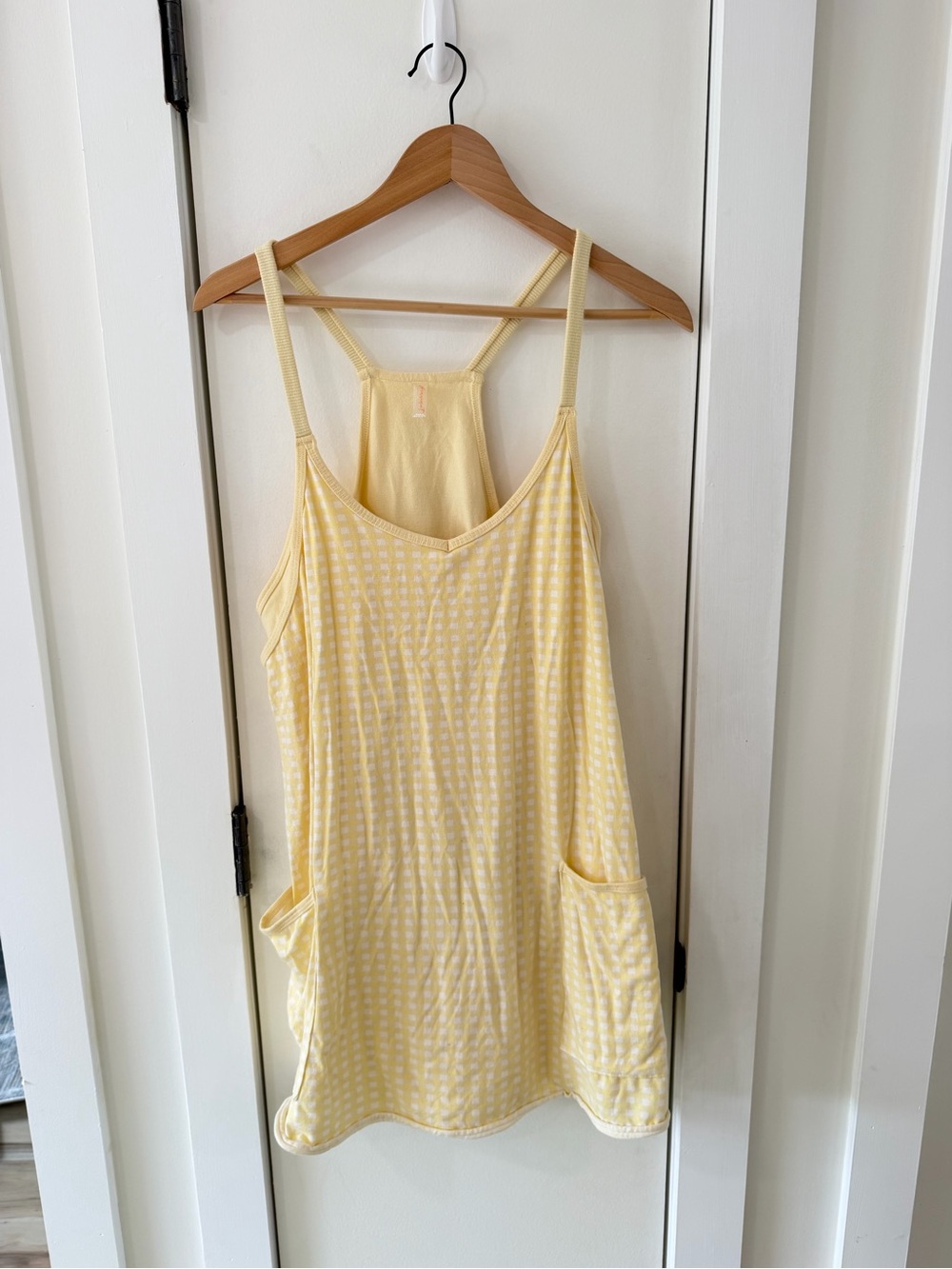 Free People Hot Shot Yellow Gingham Mini Dress (shorts under) Size Large